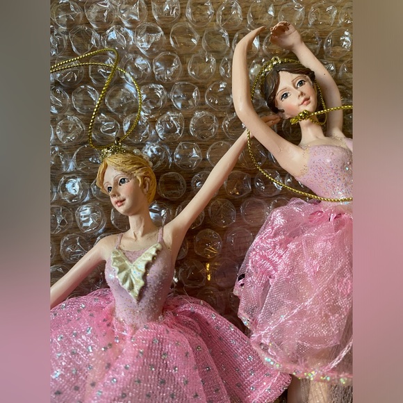 Pretty Pink Dancing Ballerina Bundle Christmas Ornaments Blonde Brunette - Picture 2 of 4